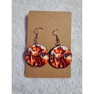 Cow Earrings Fall Pumpkin Plaid Scarf Dangle‎ Drop Earrings Cute